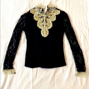 Antique Black and White Lace Shirt w/ Embroidery